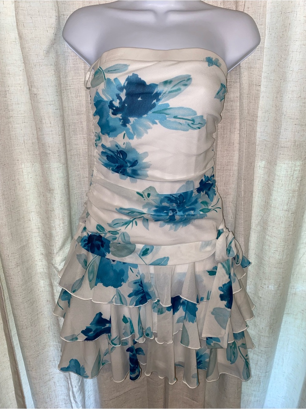 Vintage 90’s Byerwear Too! Floral Strapless Ruffle Tiered Dress Size Large